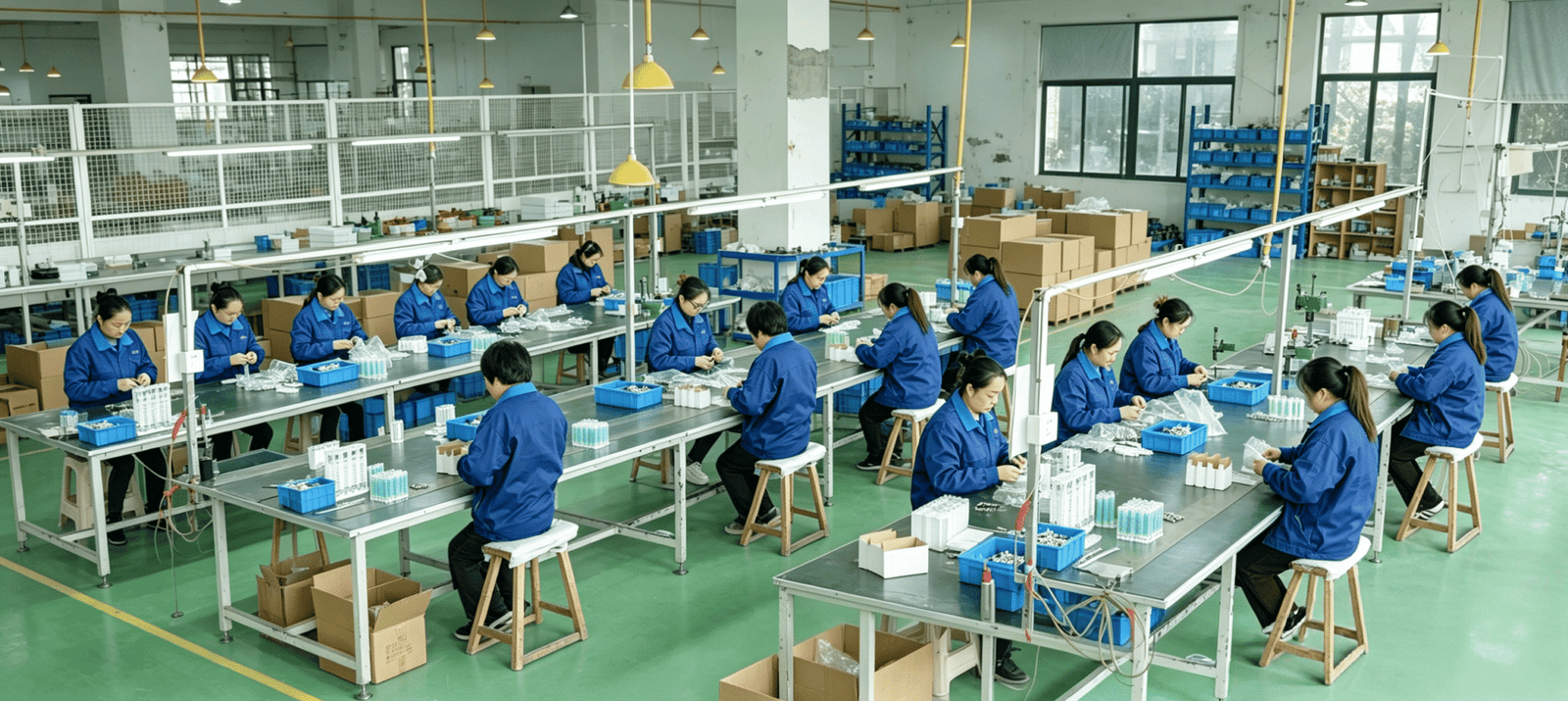 Mellax Instruments main production floor with 6 rotameter lines